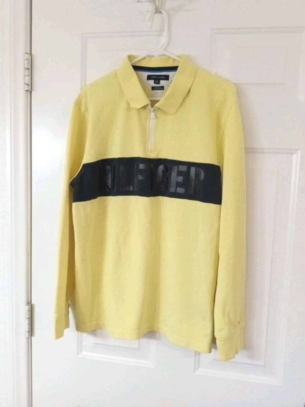 Tommy Hilfiger Mens XL Yellow 1/4 Zip Pullover Custom Fit Long Sleeve Polo Shirt
